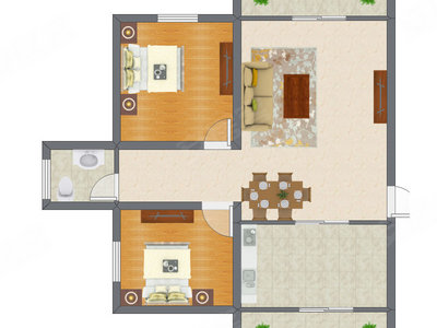 2室1厅 88.42平米户型图