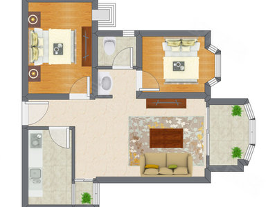 2室1厅 67.00平米户型图