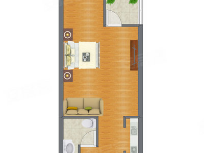 1室1厅 31.12平米户型图