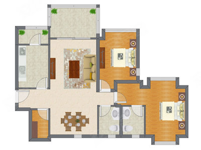 2室2厅 117.78平米户型图
