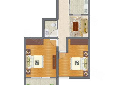 2室1厅 76.27平米户型图
