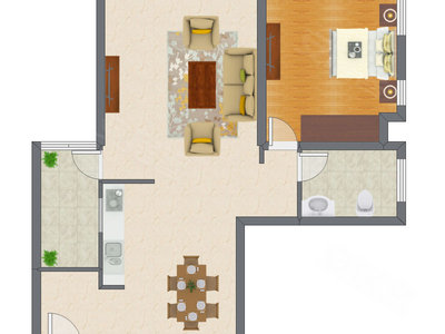1室2厅 88.53平米户型图