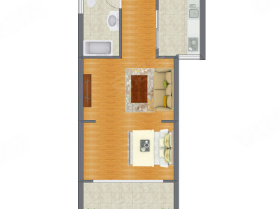 1室1厅 48.80平米户型图