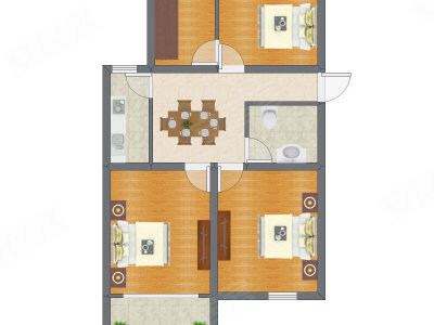 3室1厅 70.64平米