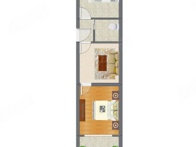 1室1厅 44.08平米户型图