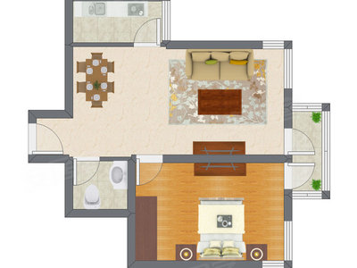 1室2厅 66.17平米户型图