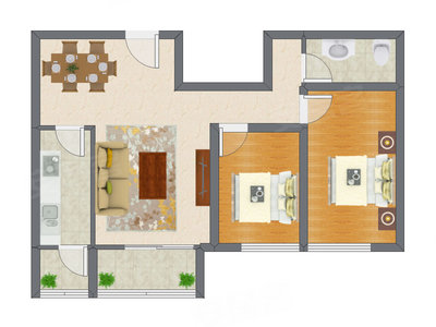 2室2厅 86.39平米户型图
