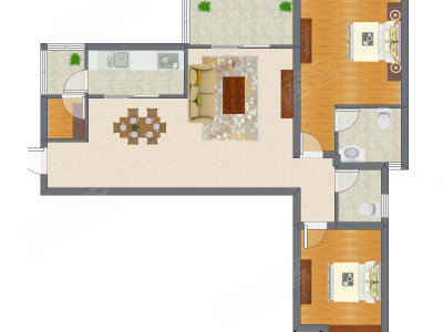 2室2厅 83.33平米户型图