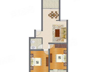 2室2厅 87.16平米户型图