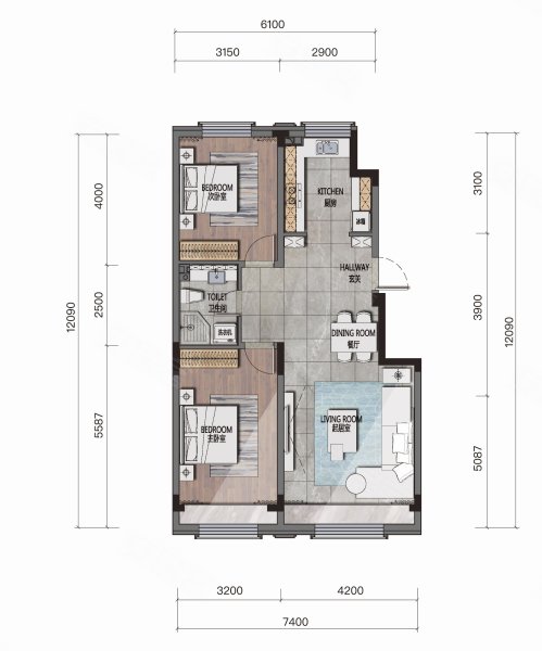 檀墅2室2厅1卫86㎡南北650万