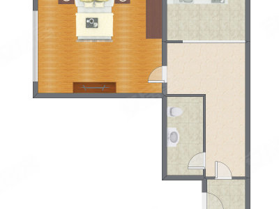1室1厅 66.35平米户型图