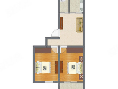 2室1厅 42.28平米户型图