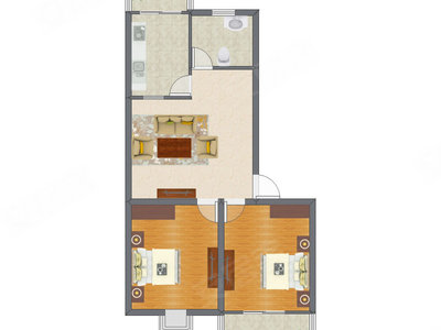 2室2厅 66.75平米户型图