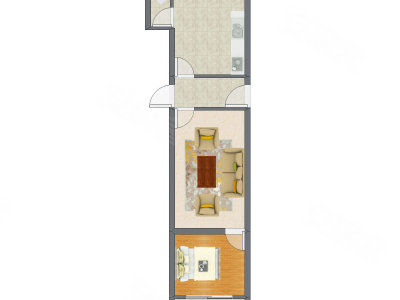 1室1厅 34.52平米户型图