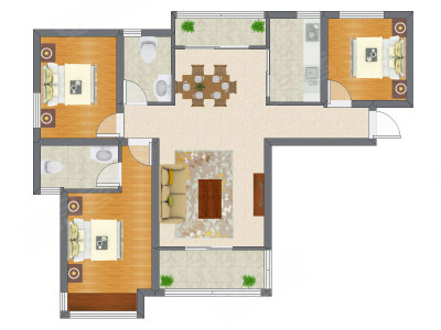 3室2厅 76.81平米户型图