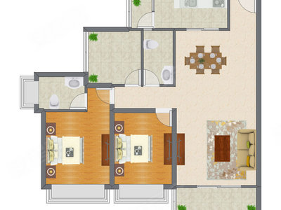 2室2厅 115.21平米户型图