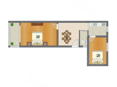 2室1厅 62.65平米户型图