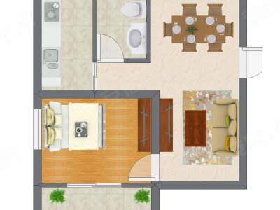 1室2厅 47.90平米