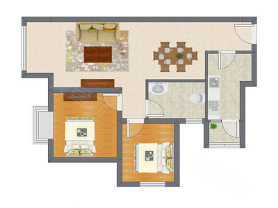 2室2厅 70.71平米户型图