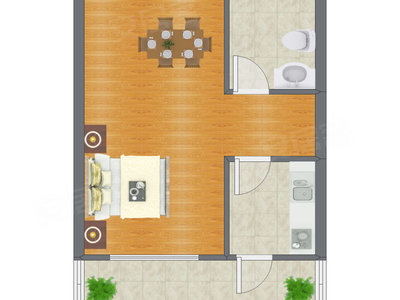 1室0厅 45.88平米户型图