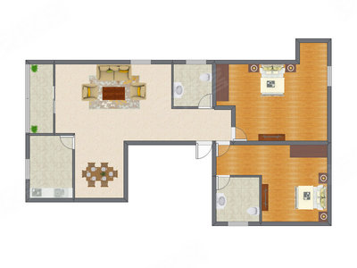 2室2厅 124.81平米户型图