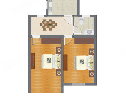 2室1厅 60.47平米