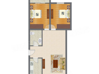 2室1厅 95.00平米