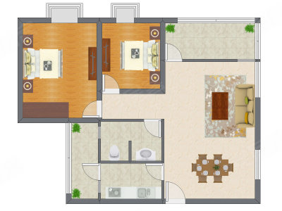 2室2厅 97.41平米户型图