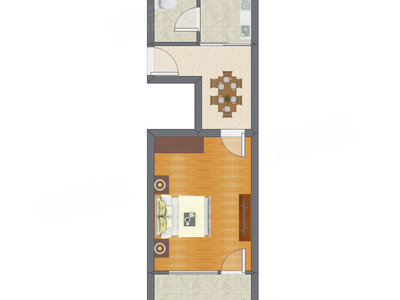 1室1厅 42.43平米户型图