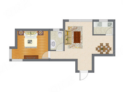 1室2厅 56.69平米户型图
