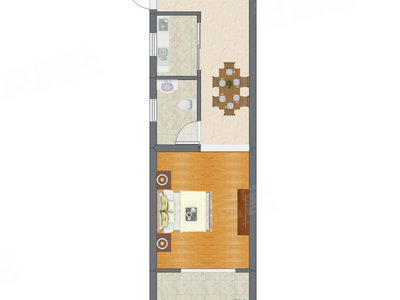 1室1厅 33.88平米户型图