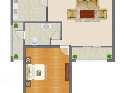 1室1厅 68.46平米户型图