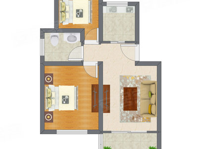 2室1厅 63.00平米