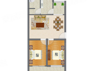 2室2厅 74.80平米户型图