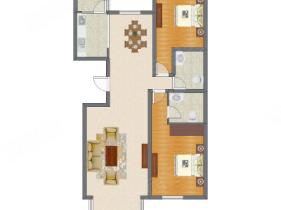 2室2厅 85.42平米户型图