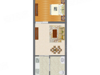 1室1厅 61.62平米户型图