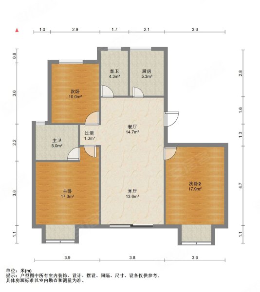 光夏花园3室2厅2卫125㎡南北188万