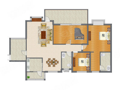 2室2厅 125.11平米户型图