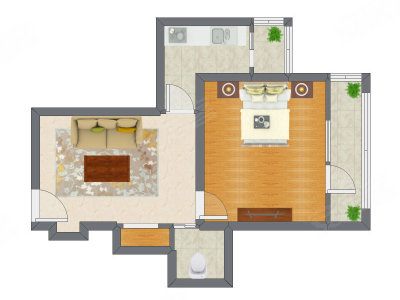 1室1厅 61.80平米户型图