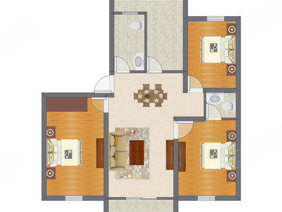3室2厅 83.40平米户型图