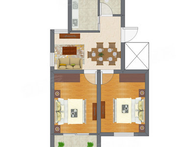 2室1厅 62.40平米户型图