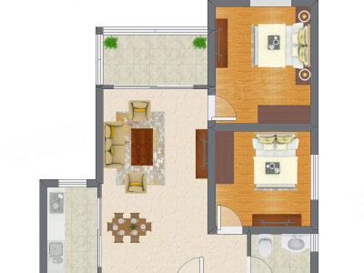 2室2厅 57.32平米