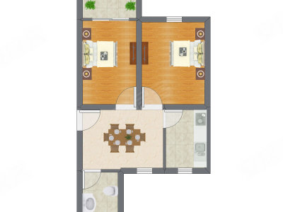 2室1厅 65.69平米