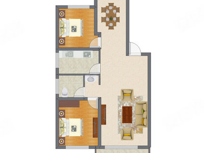 2室2厅 104.78平米户型图