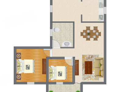 2室2厅 76.24平米户型图