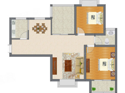 1室2厅 71.93平米户型图