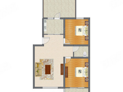 2室1厅 96.59平米户型图