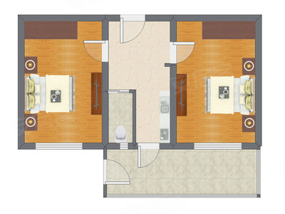 2室1厅 54.34平米