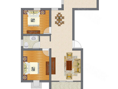 2室2厅 58.28平米户型图