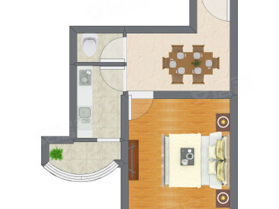 1室1厅 44.48平米户型图